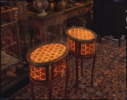 Two antique tables, Manhattan Art and Antiques Center, New York City, 2015