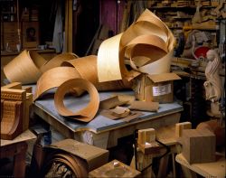 Wood veneer and parts, Blatt Billiards, New York City, 2014